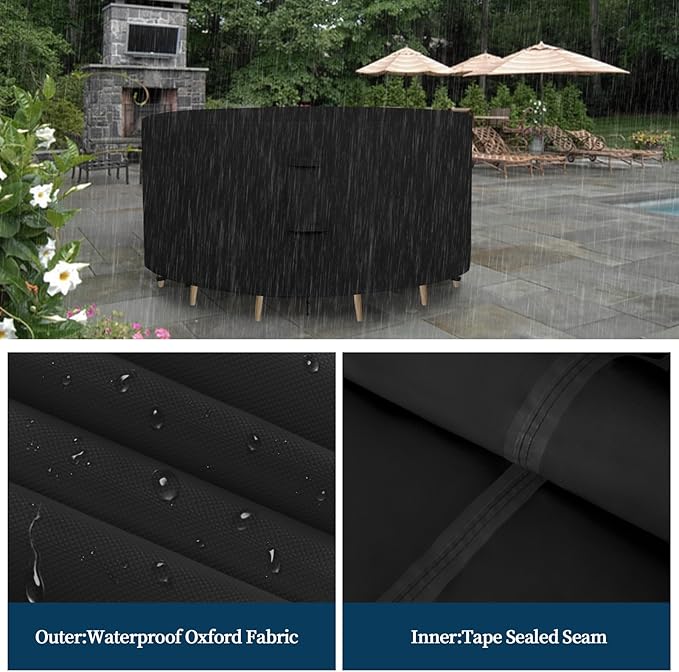 Easy-Going Round Patio Furniture Cover Waterproof Outdoor Dining Table and Chair Cover Anti-UV Outside Sectional Sofa Set Covers (62" Dia x 28" H, Black)