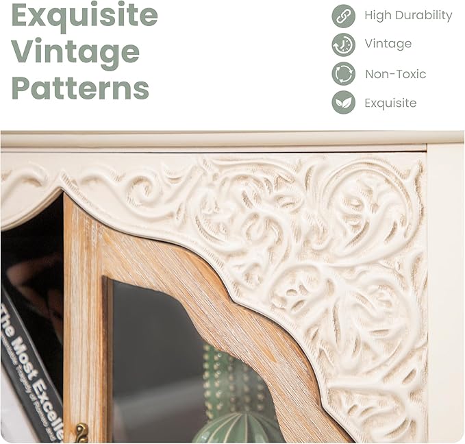 PHI VILLA Vintage 2 Door Accent Cabinet,Small Distressed Storage Cabinet with Doors for Living Room, Kitchen & Entryway