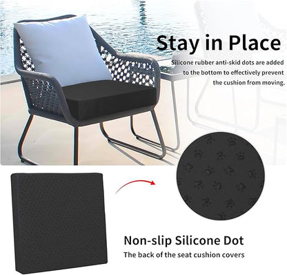 Easy-Going Waterproof Patio Cushion Covers ONLY Cover 22x20x4 inch 2 Pack Replacement Non-Slip Outdoor Seat Cushion Slipcover with Zipper. Black