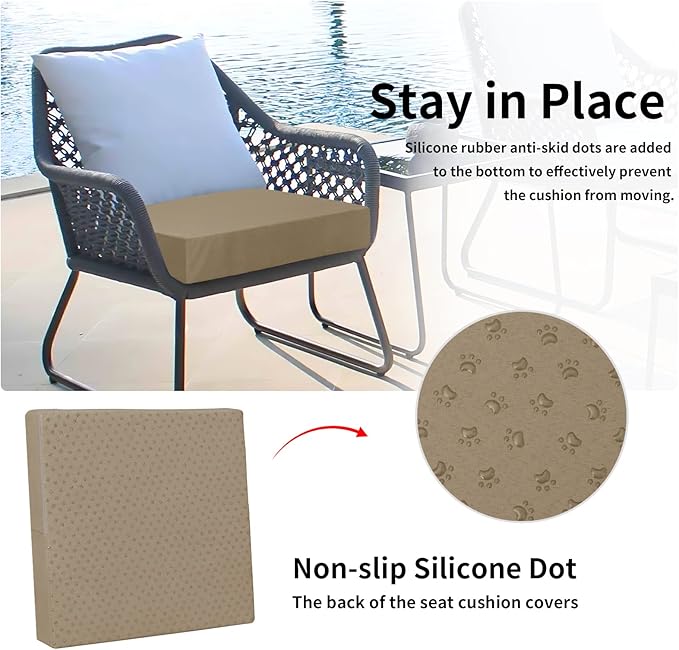 Easy-Going Waterproof Patio Cushion Covers 24x22x4 inch 2 Pack Replacement Non-Slip Outdoor Seat Cushion Slipcover with Zipper. Camel