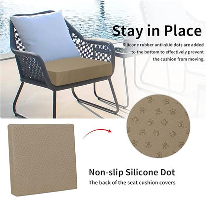 Easy-Going Waterproof Patio Cushion Covers 27x25x5 inch 2 Pack Replacement Non-Slip Outdoor Seat Cushion Slipcover with Zipper. Camel