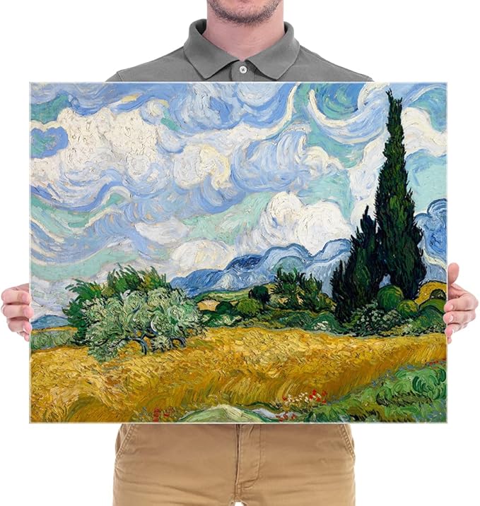 Wieco Art Wheat Field with Cypresses by Van Gogh Classic Oil Paintings Reproduction Modern Landscape Canvas Prints Artwork on Canvas Wall Art for Living Room Home Office Decorations