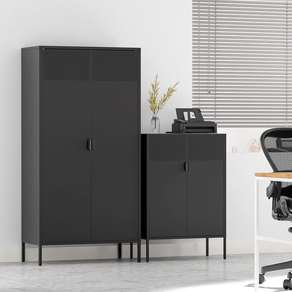 71 inches Black Metal Storage Cabinet with Doors and Shelves, 5 Tier Pantry Cabinet, Metal Cabinet for Home, Office, Dining, Laundry, Living, Bathroom and Utility Use