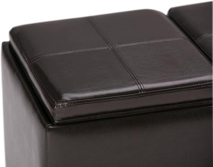 SIMPLIHOME Avalon 42 inch Wide Contemporary Rectangle Storage Ottoman in Tanners Brown Vegan Faux Leather, Assembled, for the Living Room, Entryway and Family Room