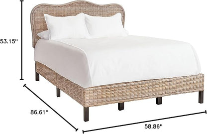 SAFAVIEH Home Collection Daejon Coastal Rattan Legs Camelback Headboard Full Size Bed BED8001A-F, Grey/Espresso