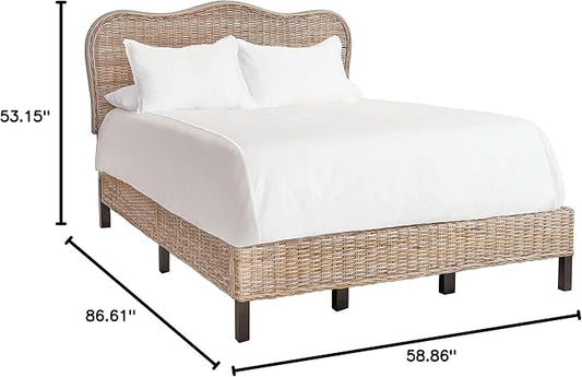 SAFAVIEH Home Collection Daejon Coastal Rattan Legs Camelback Headboard Full Size Bed BED8001A-F, Grey/Espresso