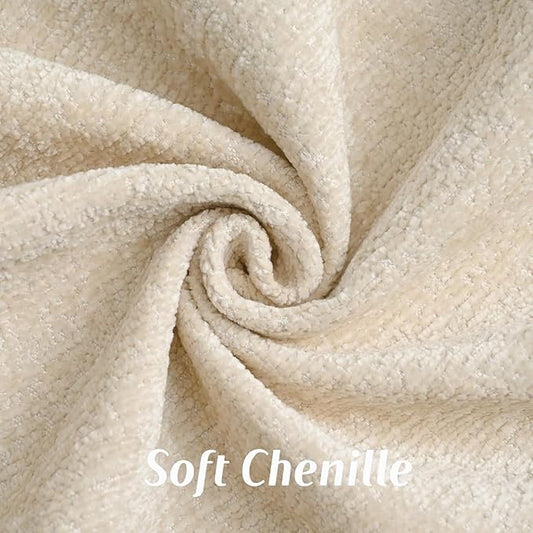 FUTEI Beige Chenille Throw Pillow Covers 12x20 Inch Set of 2,Soft Cozy Bound Edge Design Lumbar Pillow Cases,Home Decor for Couch Bed Living Room