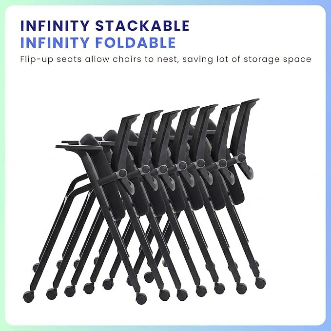 12 Pack Stackable Conference Room Chairs with Paddle Folding Office Chair Foldable Desk Chair Mesh Back and Arms for Conference Meeting Guest Reception Home Office Training Room Chair Black