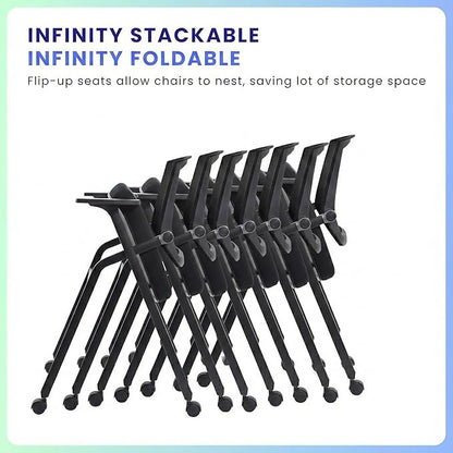 40 Pack Stackable Conference Room Chairs with Paddle Folding Office Chair Foldable Desk Chair Mesh Back and Arms for Conference Meeting Guest Reception Home Office Training Room Chair Black