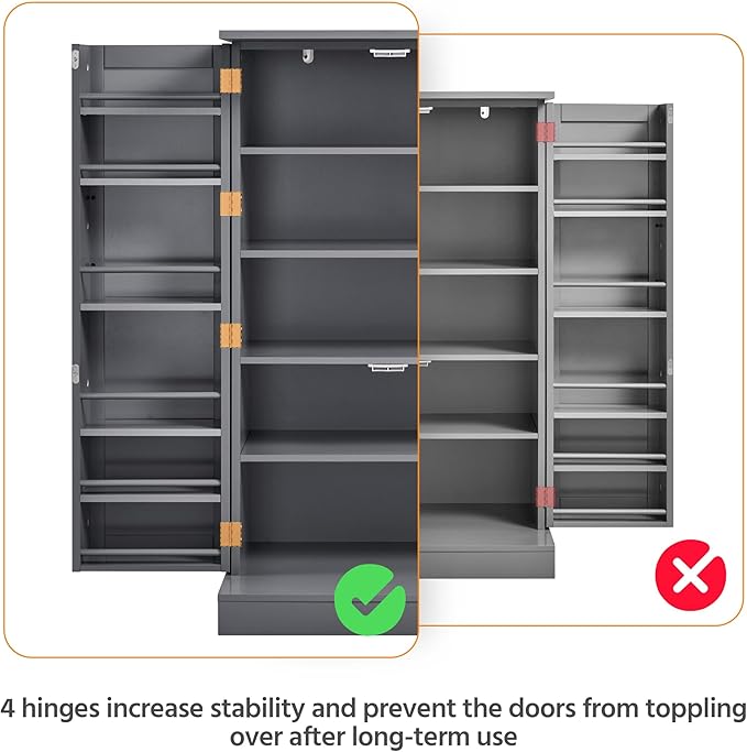 Yaheetech Storage Cabinet, Kitchen Pantry Cabinet with Door and 6 Adjustable Shelves, Storage Organizer for Living Room, Laundry, Bathroom, Gray