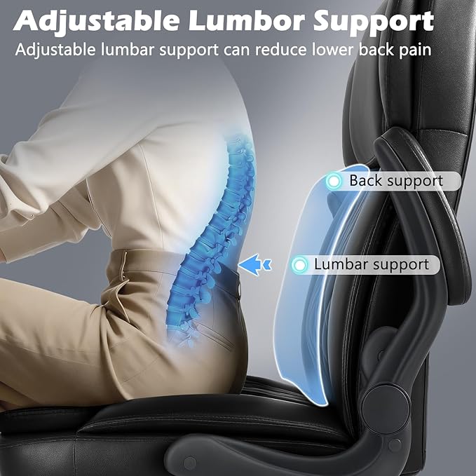 400lbs Executive Office Chair with Flip up Arm,Ergonomic Big and Tall Computer Desk Chairs with Pocket Spring Cushion,High Back PU Leather Computer Chair with Adjustable Lumbar Support,Metal Base