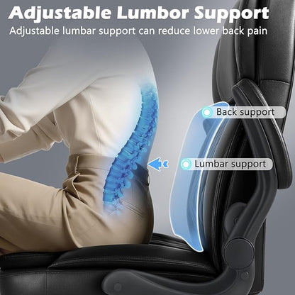 400lbs Executive Office Chair with Flip up Arm,Ergonomic Big and Tall Computer Desk Chairs with Pocket Spring Cushion,High Back PU Leather Computer Chair with Adjustable Lumbar Support,Metal Base