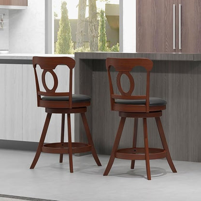 COSTWAY 2 PCS Bar Stools, 24 Inch Swivel Counter Height Chairs with Ergonomic Back & Footrest, Vintage Wooden Barstool Set for Kitchen Island, Pub, Bistro, Café, Espresso (4, 24 Inch)