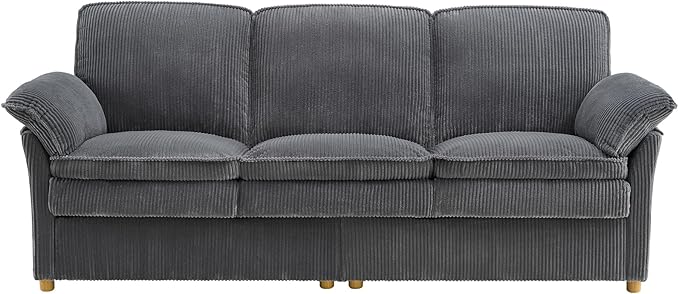 ONBRILL 86.6" Corduroy Couches for Living Room, Comfy 3 Seater Sofa with Pillow-Top Armrest & Dual-Layer Cushions, Mid Century Modern Couch for Bedroom, Apartment, Grey