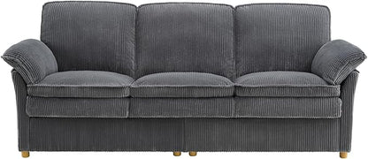 ONBRILL 86.6" Corduroy Couches for Living Room, Comfy 3 Seater Sofa with Pillow-Top Armrest & Dual-Layer Cushions, Mid Century Modern Couch for Bedroom, Apartment, Grey