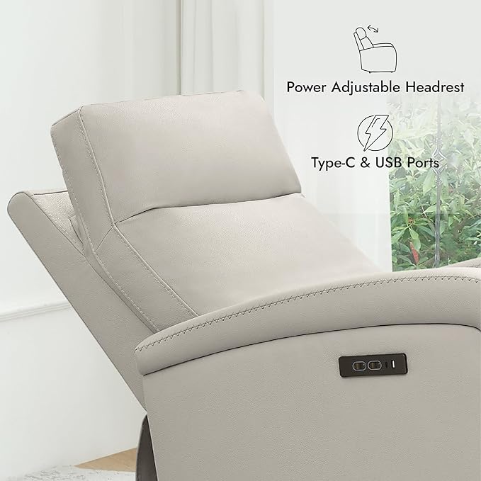 Watson & Whitely Power Recliner Chairs for Adults, Zero Wall Recliners W Power Headrest Type-C Charger, Small Faux Leather RV Recliners Home Theater Seating for Living Room, Cream
