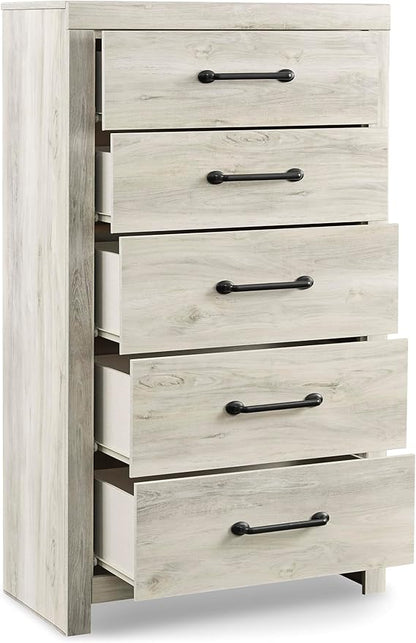 Signature Design by Ashley Cambeck Industrial 5 Drawer Chest with Safety Stop, Whitewash
