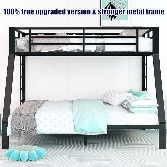 Stronger & Higher Quality Heavy Duty Bunk Bed Twin XL Over Queen Size Bunkbed, Thickened Safer More Stable Steel Metal Queen Bunk Bed (Faster Assembly) (Twin XL Over Queen)