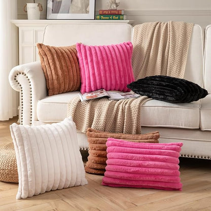 DEELAND Pack of 2,Double-Sided Faux Fur Plush Decorative Throw Pillow Covers Fuzzy Striped Soft Pillowcase Cushion Covers for Sofa Couch Bedroom Brown 12x20 inch