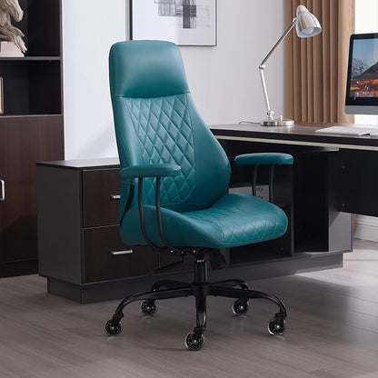 Home Office Desk Chair, Ergonomic High Back Leather Computer Chair with Lumbar Support, Adjustable Height & Recline, Swivel Executive Office Chair with Armrests and Rubber Casters, Green