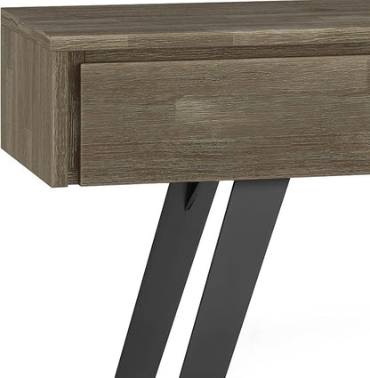 SIMPLIHOME Lowry SOLID ACACIA WOOD and Metal 60 Inch Wide Modern Industrial Console Sofa Table in Distressed Grey, For the Living Room Entryway and Bedroom