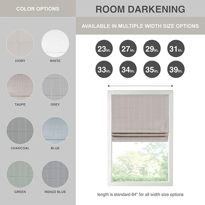 Madison Park Galen Cordless Roman Shade, 33"W x 64"H, Sheen Taupe – Room Darkening, Thermal Insulated, Energy Efficient Window Blind with Subtle Sheen Basketweave Fabric for Privacy