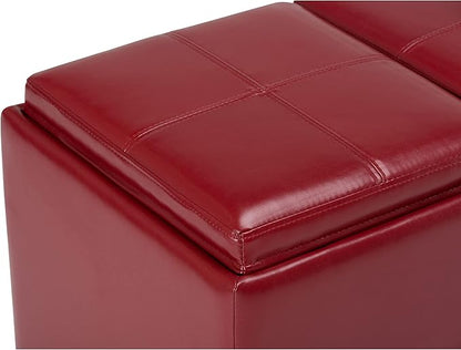 SIMPLIHOME Avalon 42 inch Wide Contemporary Rectangle Storage Ottoman in Red Vegan Faux Leather, Assembled, for the Living Room, Entryway and Family Room