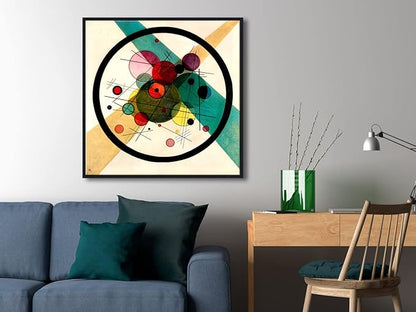 Wieco Art Framed Abstract Wall Art Canvas Prints Circles in a Circle, 1923 by Wassily Kandinsky Classic Art Oil Paintings Reproductions for Home Decoration