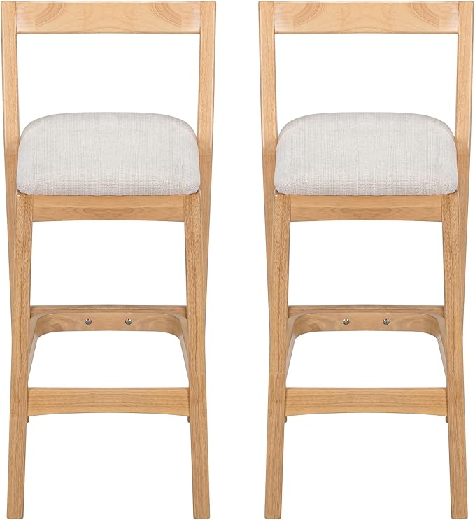 Christopher Knight Home Yone Counter Height Bar Stools Set of 2, Comfy Fabric Upholstered Bar Stool for Kitchen Island, Wooden Dining Room Chair, Barstools with Footrest/Backrest, Beige + Natural