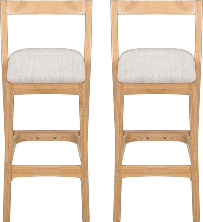 Christopher Knight Home Yone Counter Height Bar Stools Set of 2, Comfy Fabric Upholstered Bar Stool for Kitchen Island, Wooden Dining Room Chair, Barstools with Footrest/Backrest, Beige + Natural