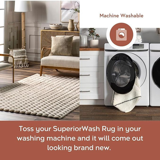 nuLOOM Jeni Checkered 6 Square Machine Washable Area Rug for Living Room Bedroom Dining Room Kitchen, Beige