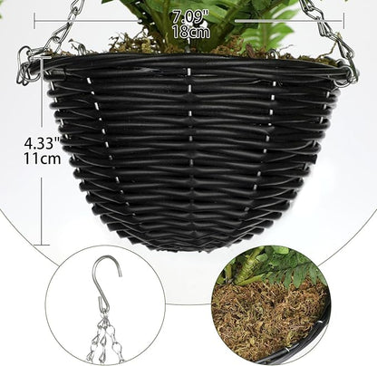Artificial Fern Hanging Basket Plant 25" Boston Ferns 31 Leaves Greenery Plants with Rattan Pot for Outdoors & Indoor Fake Fern Bush Plant in Pot for Patio Entrance Porch Garden Decor Dusty Green