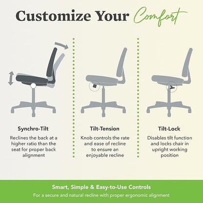 HON Volt Armless Office Desk Chair Comfy, Ergonomic Recline, Softhread Leather Back Seat, Swivel Desk Chair, Black