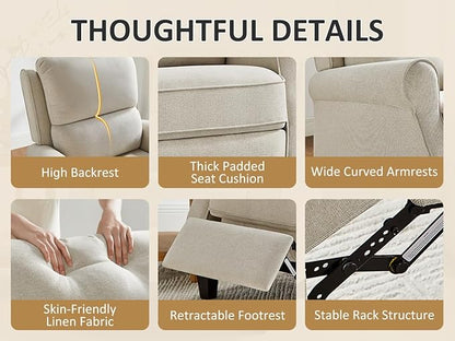 Recliner Chair for Living Room, Modern Reclining Sofa Home Theater Seating with Upholstered Push Back, Mid-Century Reclining Armchair with Lumbar Support, Bedroom, Reading Nook, Office, Set of 2