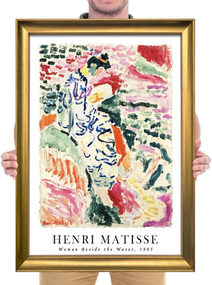 Wieco Art Large Framed Wall Art Woman Beside the Water 1905 by Henri Mattise Abstract Colorful Art Matisse Posters Canvas Prints for Wall and Home Office Decorations Bronze Gold Frame