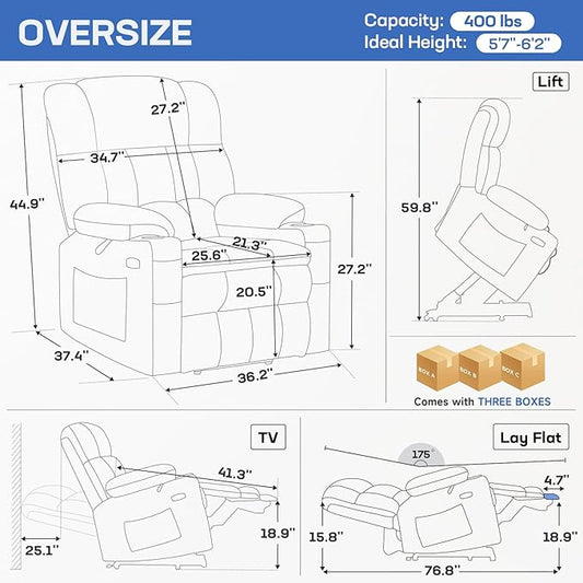 Tami Tami Dual Motor Power Lift Chair Recliner for Elderly with Massage and Heat, Infinite Position Electric Lift Recliner with Adjustable Headrest, USB (T6015 - Plush Fabric, Brown, Oversized)
