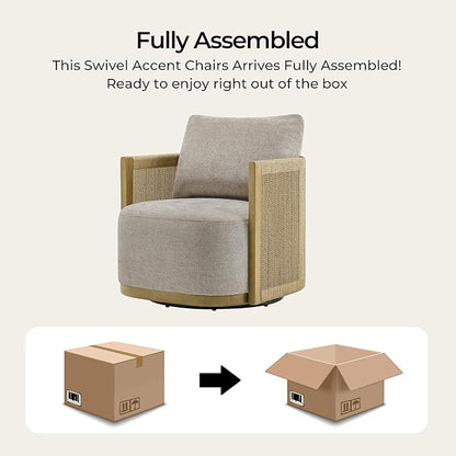 CHITA Braid Swivel Accent Chairs, Modern Comfy FSC Certified Armchair with Paper Cord & Wood Frame for Living Room and Bedroom, Fully Assembled - Linen
