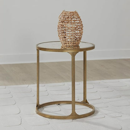 Signature Design by Ashley Korajane Transitional Metal End Table with Tempered Glass Top, Metallic