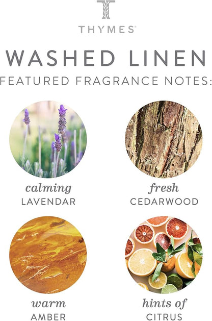 Thymes Petite Reed Diffuser Set – Includes Rattan Wood Sticks, Fragrance Oil, & Glass Bottle – Home Fragrance Oil Diffuser – Luxury Home Decor – Guest Bathroom Essentials (Washed Linen, 4 fl oz)
