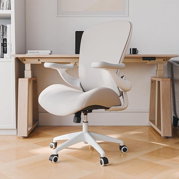 EUREKA ERGONOMIC Leather Desk Chair, PU Leather Office Chair with Wheels and 3D Adjustable Armrests, Executive Office Chair, Ideal for Home and Office, Greige