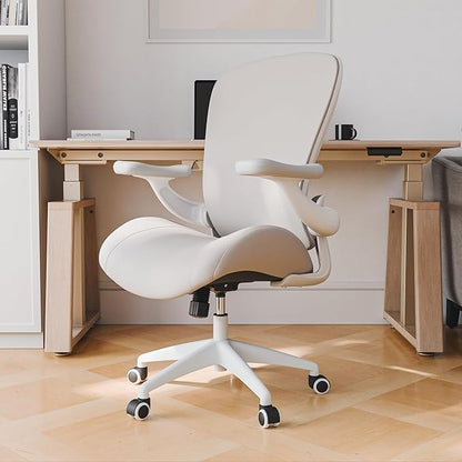 EUREKA ERGONOMIC Leather Desk Chair, PU Leather Office Chair with Wheels and 3D Adjustable Armrests, Executive Office Chair, Ideal for Home and Office, Greige