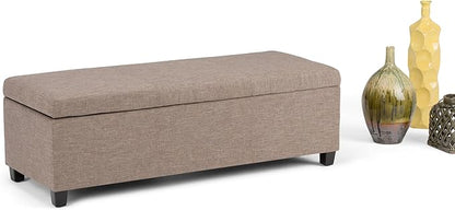 SIMPLIHOME Avalon 48 inch Wide Contemporary Rectangle Storage Ottoman Bench in Fawn Brown Linen Look Fabric, Assembled, for the Living Room, Entryway and Family Room