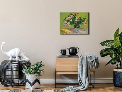 Wieco Art Oleanders 1888 Giclee Canvas Prints Wall Art by Van Gogh Floral Oil Paintings Reproduction for Home Decorations Modern Stretched and Framed HD Classic Abstract Flowers Pictures Artwork