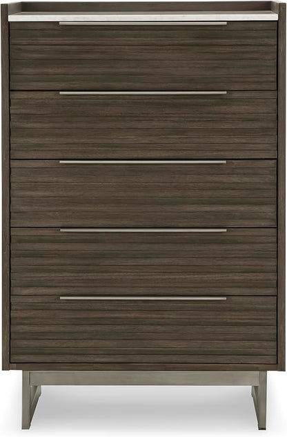 Signature Design by Ashley Arkenton Modern 5-Drawer Chest of Drawers with Safety Stop, Soft Close and Felt Lined, Gray & White