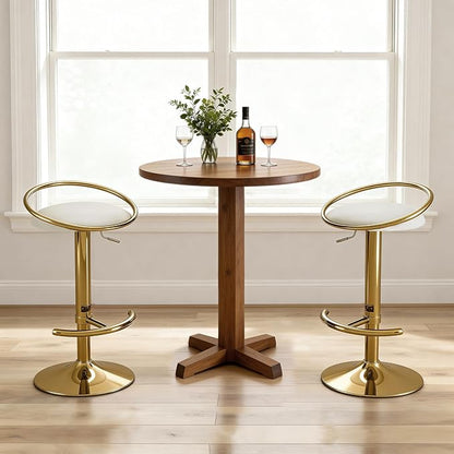 Bar Stools Set of 2, Adjustable Swivel Counter Height Barstools with Upholstered Seat, PU Leather Counter Stools for Bar, Kitchen Island, Dining Room, Gold