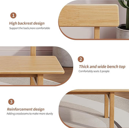 Outdoor indoor Bench, 47 Patio Garden and balcony Wooden Bench, Weatherproof Sturdy Wood Garden Bench with Seat for Porch, Park, Backyard, 800 Lbs Max Load, 2-Person log color Loveseat with Backrest