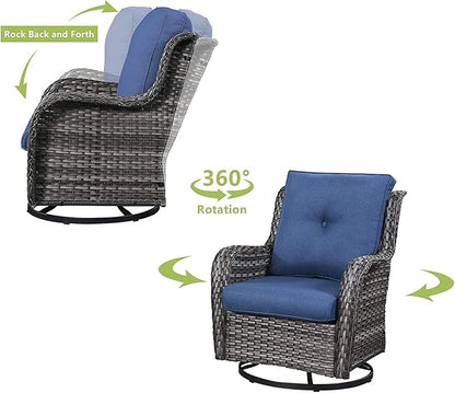 HUMMUH 5 Pieces Outdoor Furniture Patio Furniture Set Wicker Swivel Patio Chairs with 2 Seater Outdoor Sectional Sofa/Patio Loveseat with Ottomans