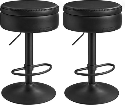 VASAGLE EKHO Collection - 360° Swivel Bar Stools Set of 2, Height Adjustable Barstools with Storage, Synthetic Leather with Stitching, Mid-Century Modern, Kitchen Bar, Easy Assembly, Ink Black