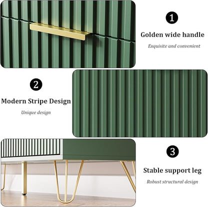Green Dresser for Bedroom, Modern Dresser with Gold Metal Handles & Chests of Drawers, Wood Chest of Drawers for Bedroom