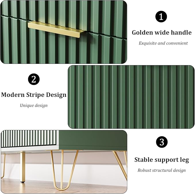 Green Dresser for Bedroom, 7 Drawer Dresser with Gold Pulls, Wide Chest of Drawers for Bedroom, Entryway, 47.2" L x 15.7" D x 31.4" H